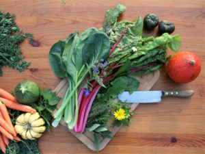 Ein Brettchen voller herbstlichem Gemüse